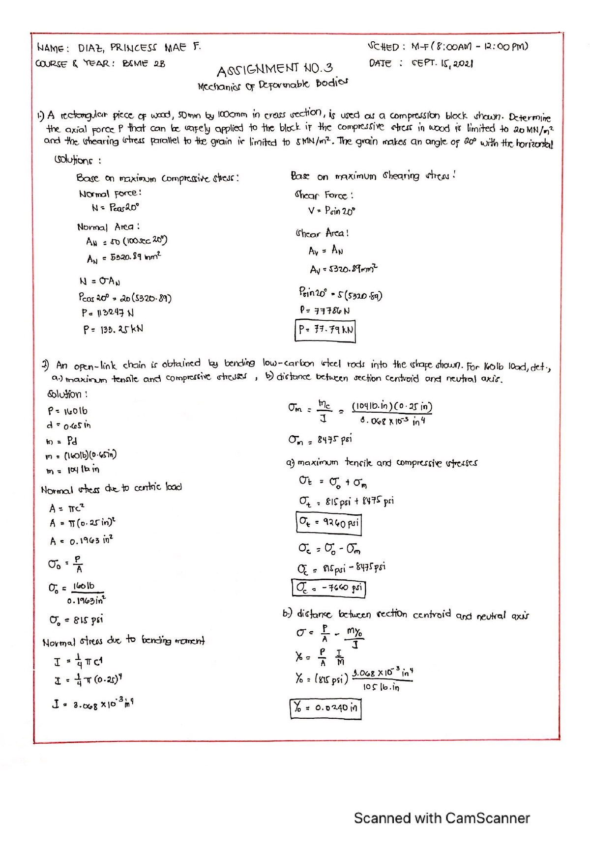 Assignment-No - Mechanics of Deformable Bodies - Mechanical Engineering ...