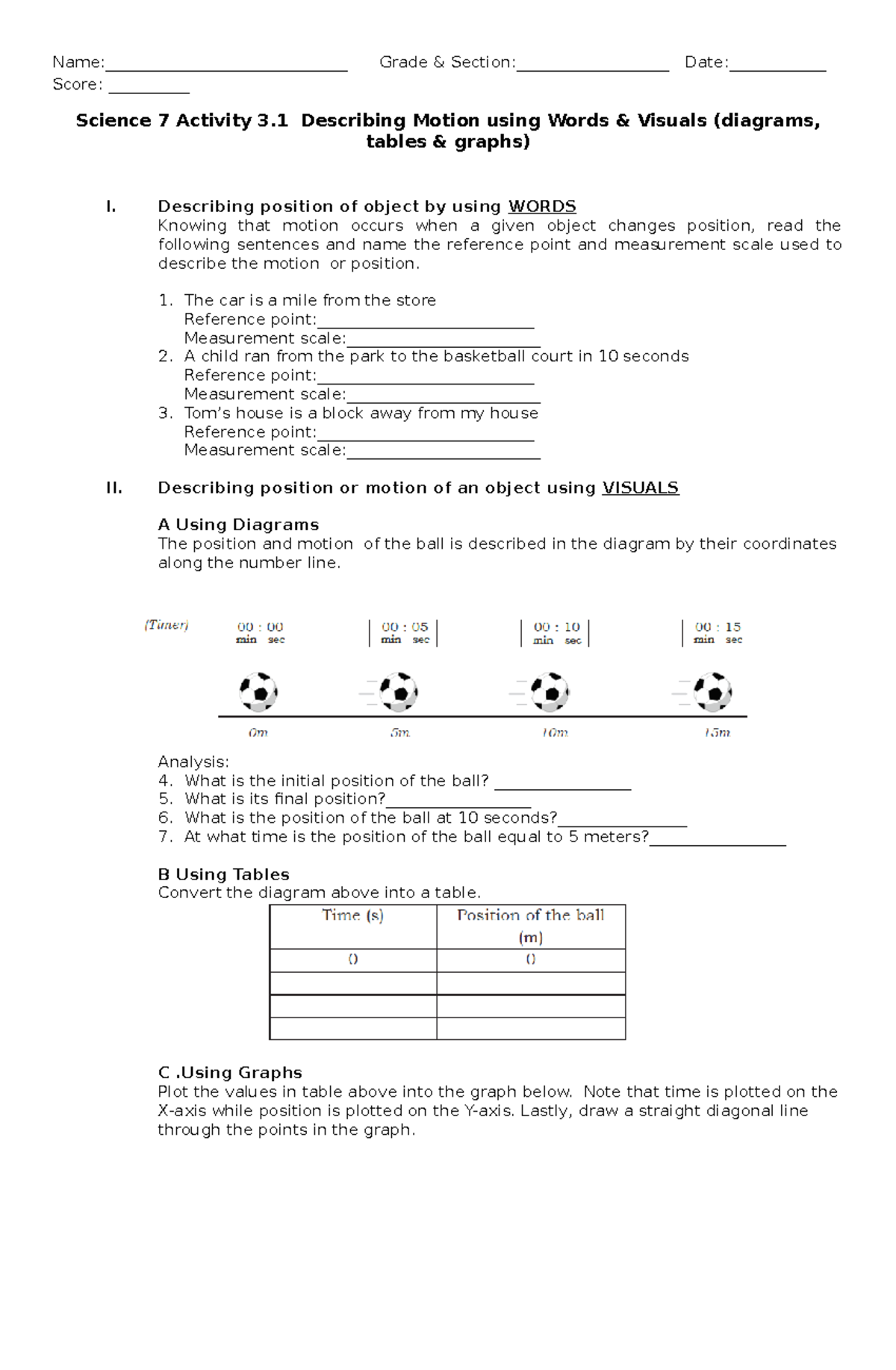 Activity 3.1 Motion - Name:______________________________ Grade ...