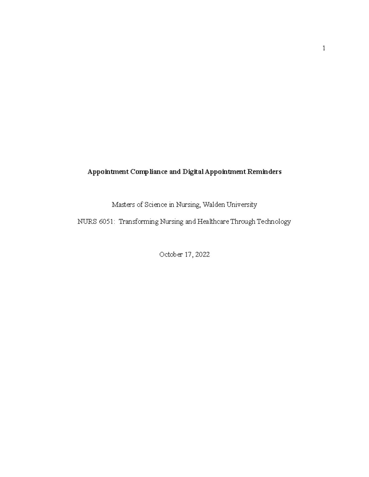 WK8Assgn 6501 - Week 8 Assign - Appointment Compliance and Digital ...