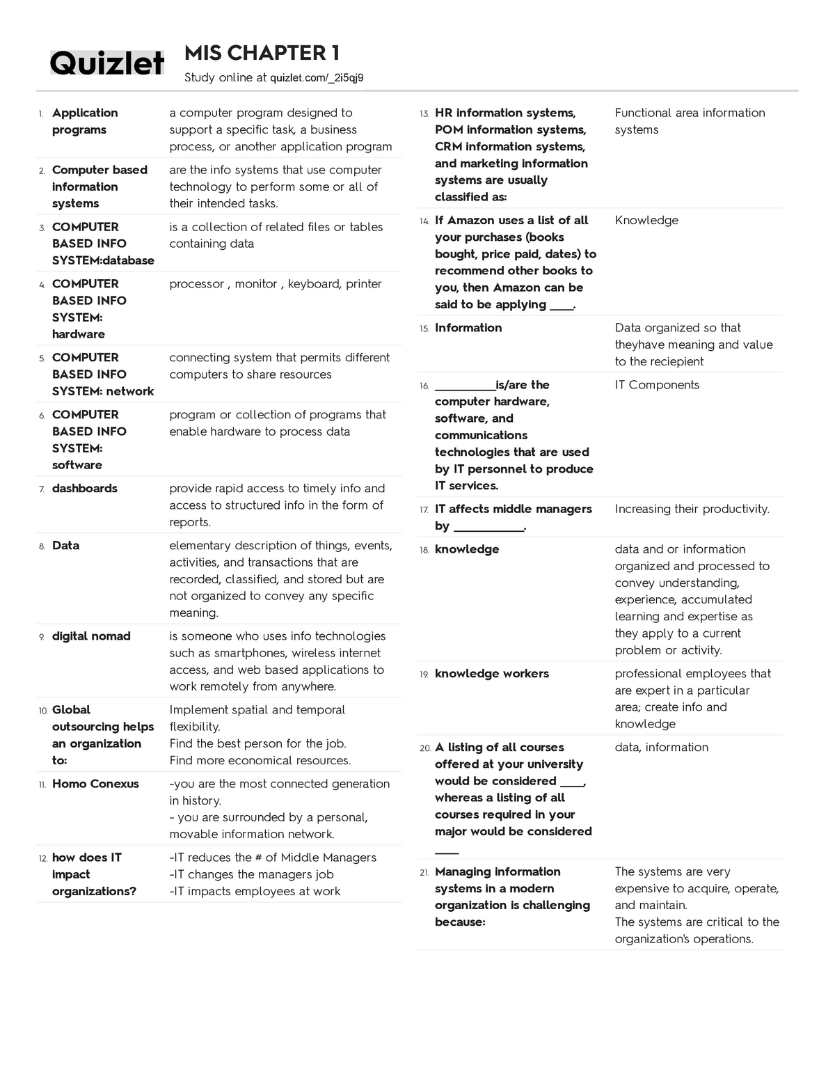 Quizlet(ch1) - Quiz - MIS CHAPTER 1 Study Online At Quizlet/_2i5qj9 1 ...