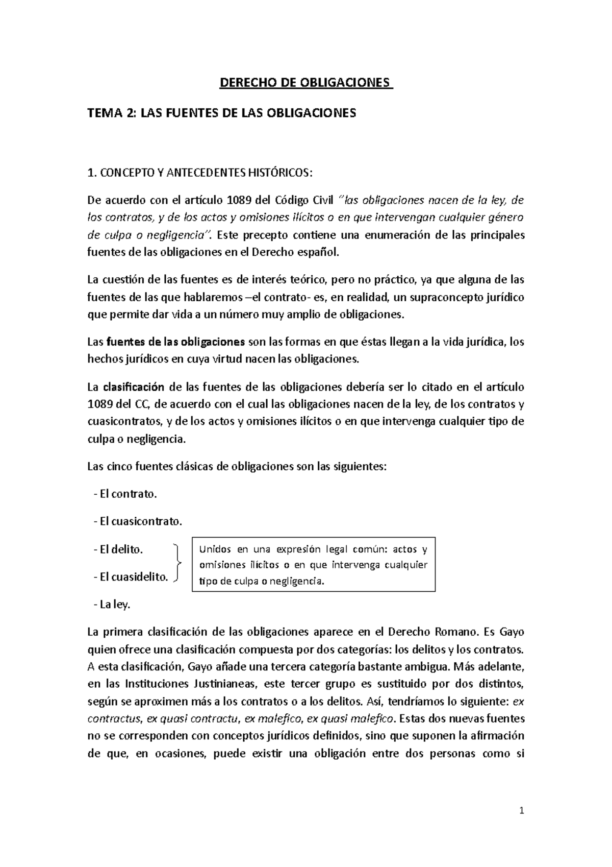 Derecho DE Obligaciones. TEMA 2 - DERECHO DE OBLIGACIONES TEMA 2: LAS ...