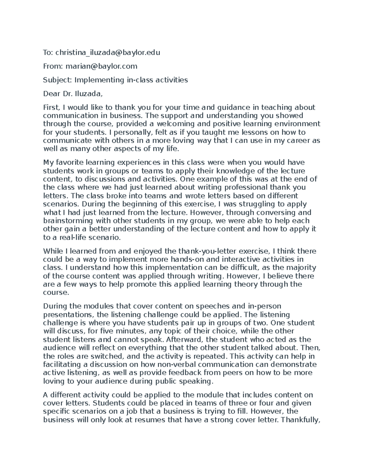 Bcom final writing assignment - To: christina_iluzada@baylor From ...