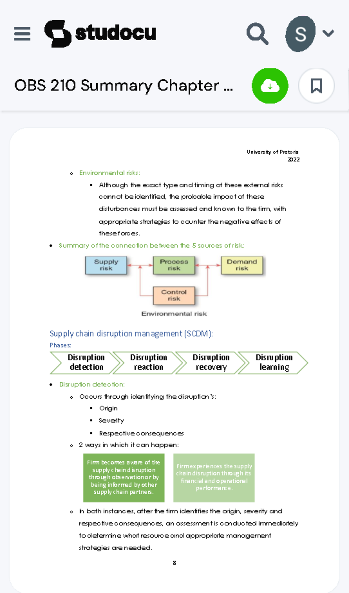 OBS 210 Summary Chapter 14 - Supply Chain Risk Management And ...