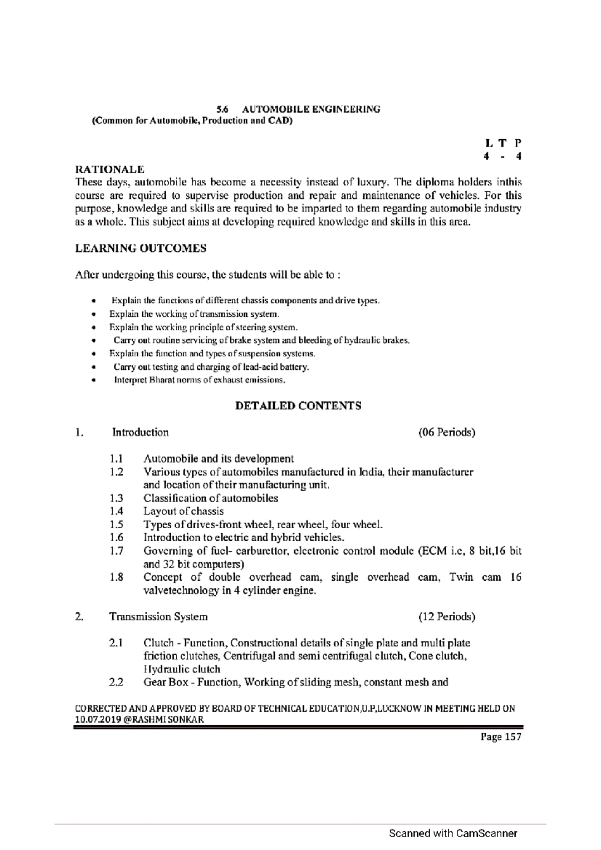 Automobile Engineering Syllabus for Mechanical Engineer - Studocu