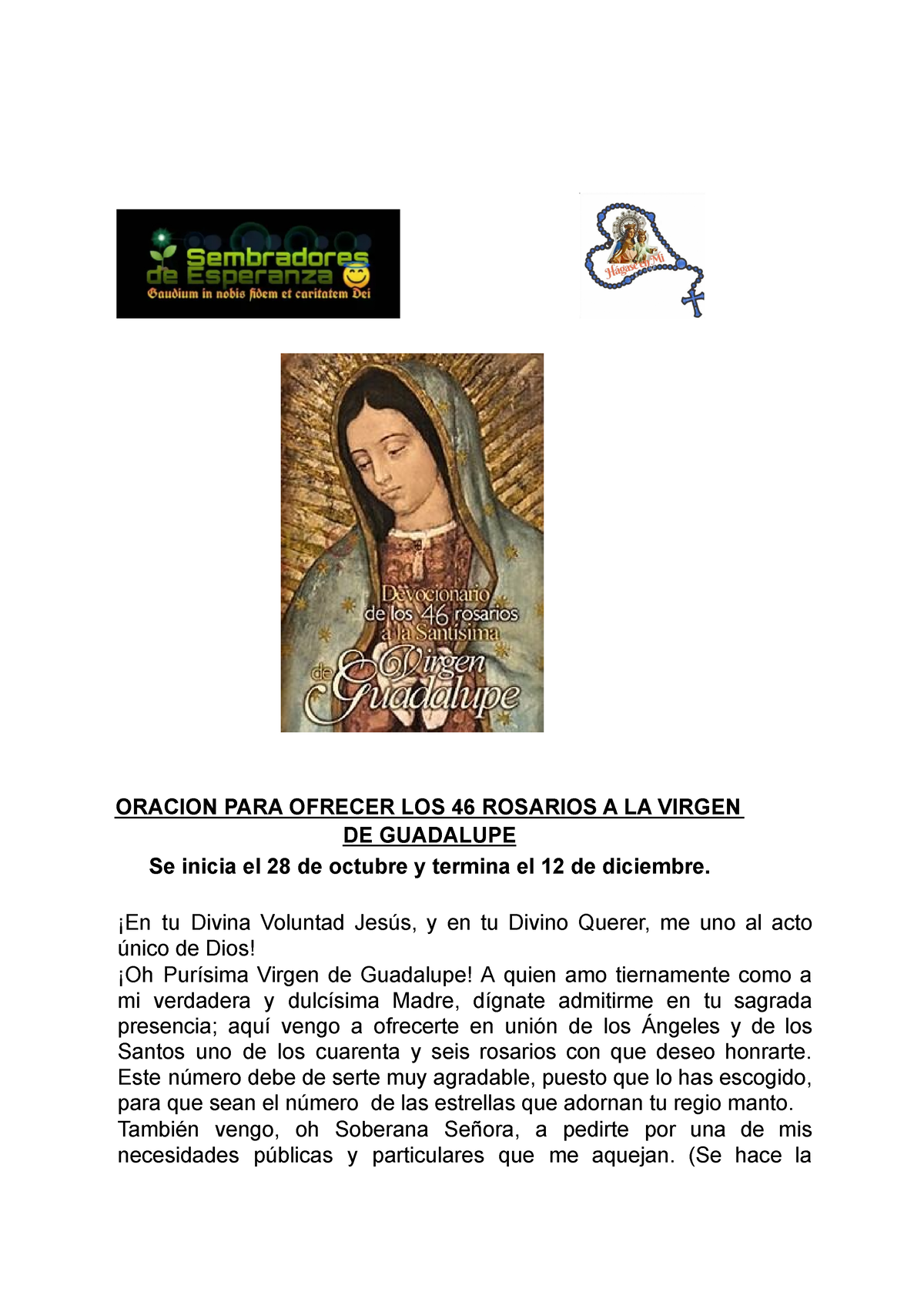 Virgen de Guadalupe: oración para rezarle