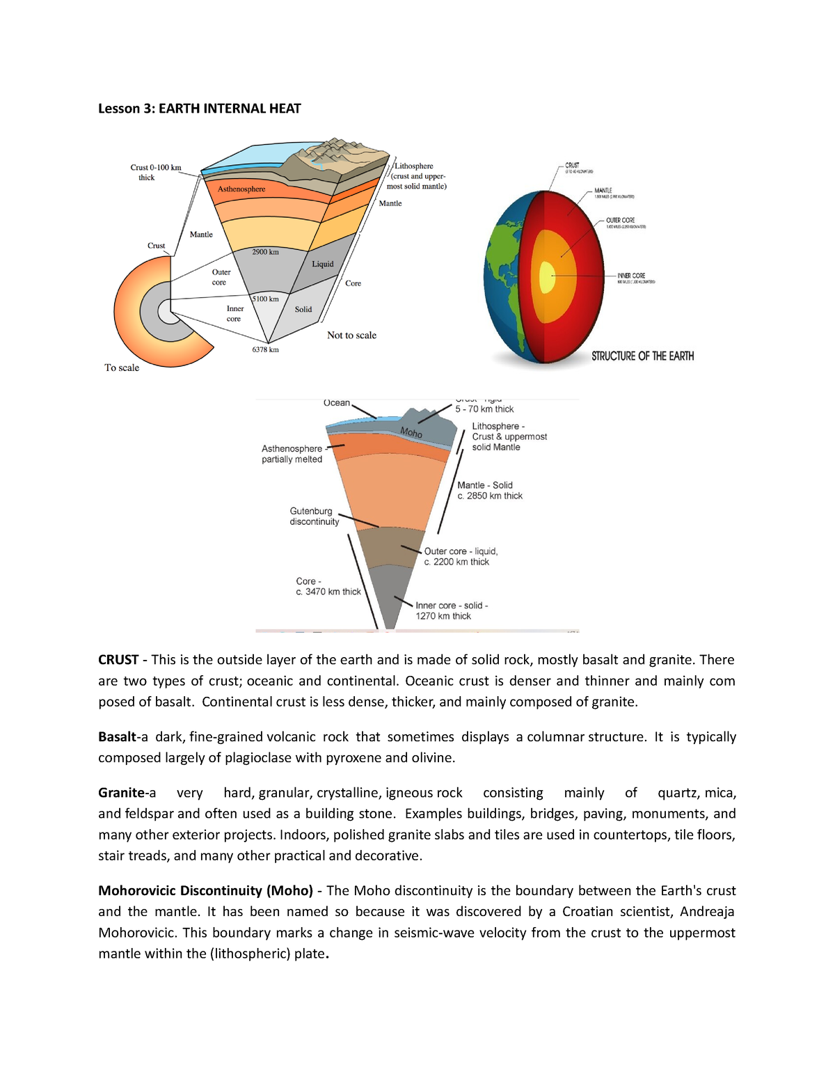 Lesson-3 - Gggdddrffgggg - Lesson 3: EARTH INTERNAL HEAT CRUST - This ...