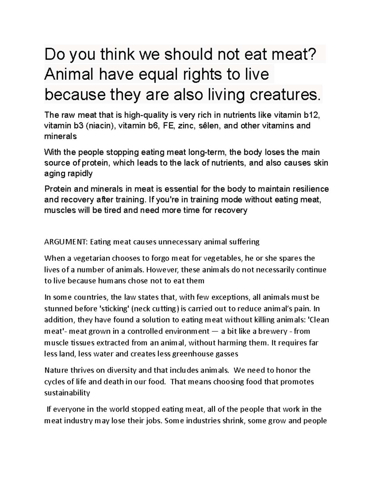 Chapter 8 Do you think we should not eat meat Do you think we should