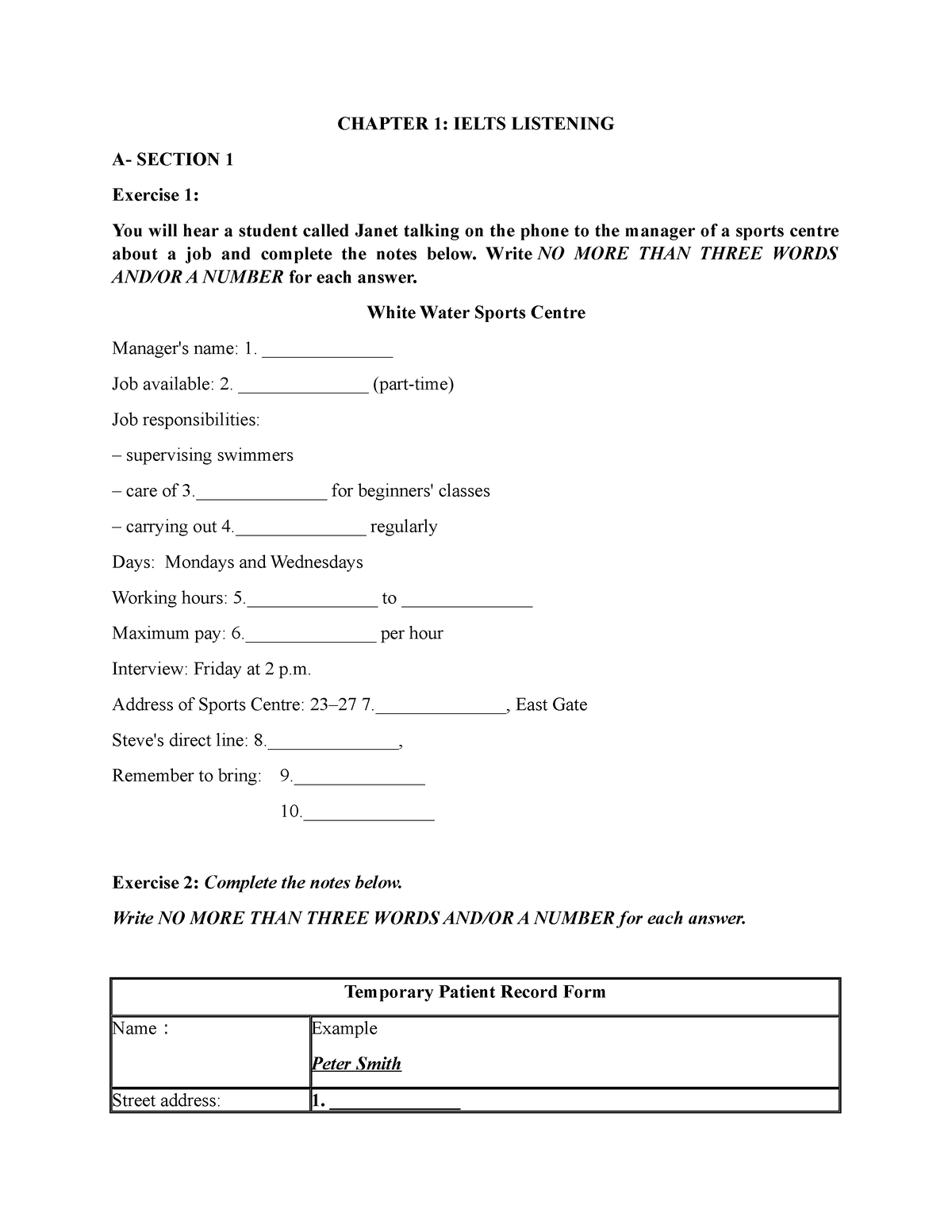 Listening For Hsg Thpt Ielts Sec 1+ 2 - CHAPTER 1: IELTS LISTENING A ...