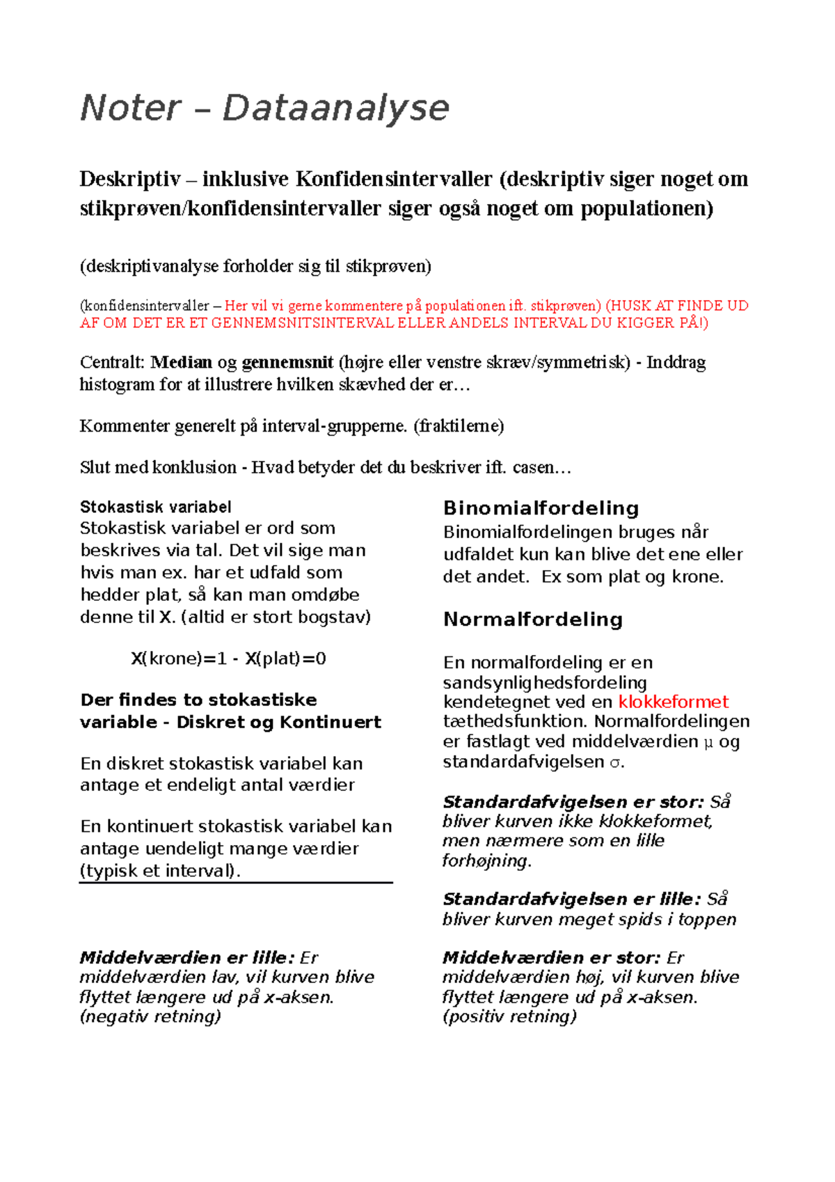 Noter Eksamen Dataanalyse - Noter – Dataanalyse Deskriptiv – Inklusive ...