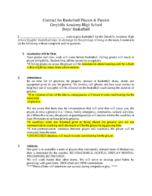 Contract for Basketball Players and Parents - In exchange for the ...