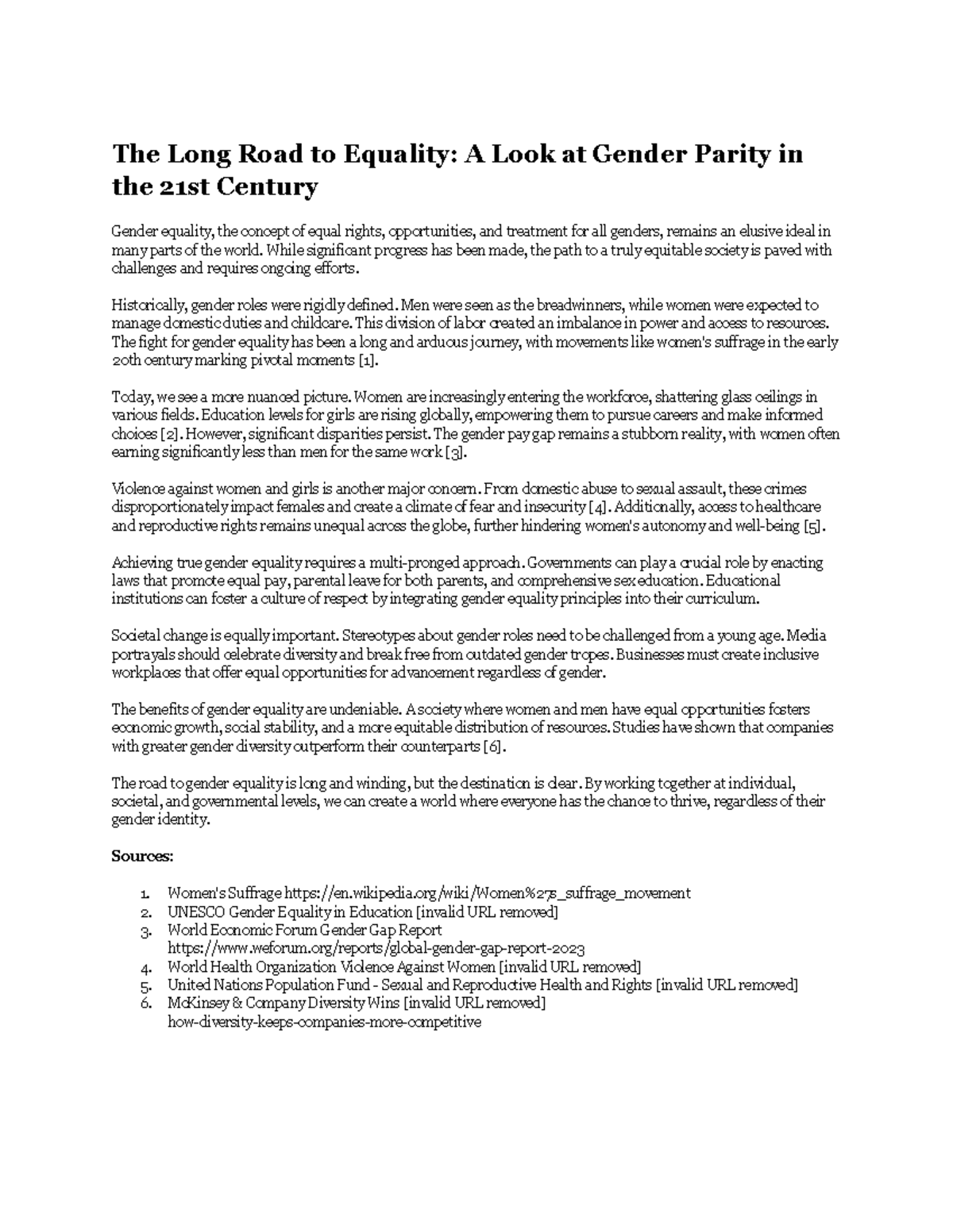 The Long Road to Equality A Look at Gender Parity in the 21st Century ...