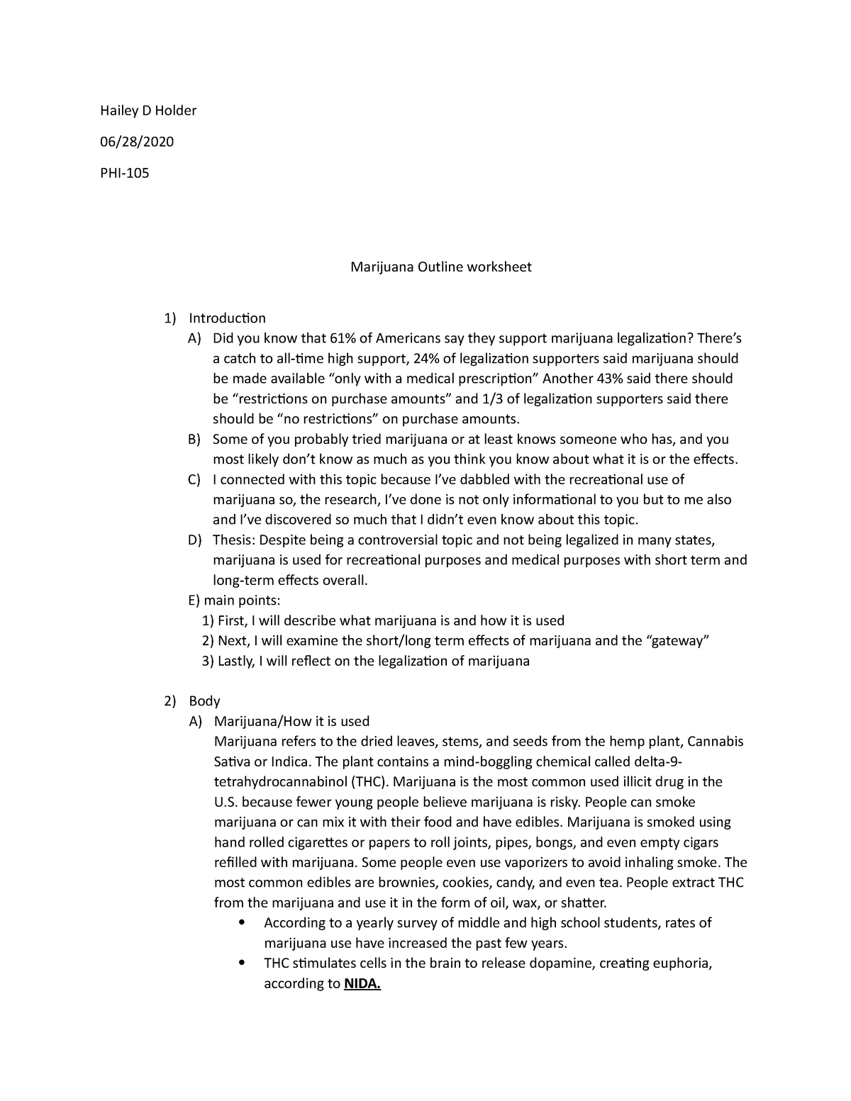 Hailey D Holder outline worksheet - Hailey D Holder 06/28/ PHI ...