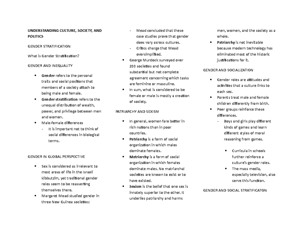 UCSP 4 - Lecture notes 4 - Understanding culture, society and politics ...
