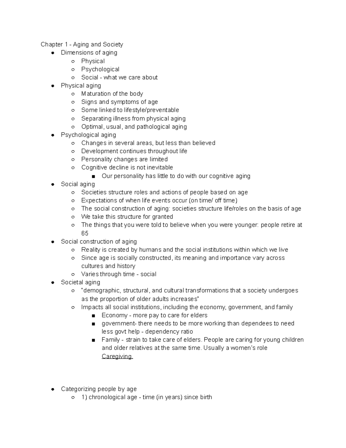 Ch 1 Aging and Society - Lecture notes intro and ch 1 - Chapter 1 ...