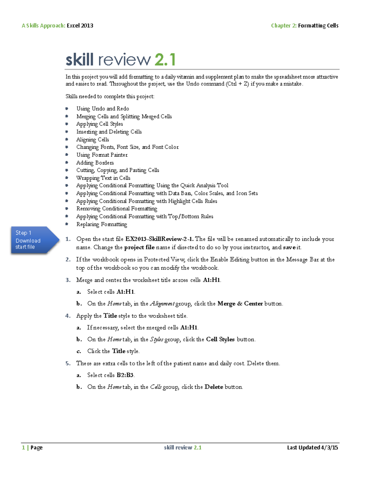 EX2013 Skill Review 2 1 Instructions - A Skills Approach: Excel 2013 ...