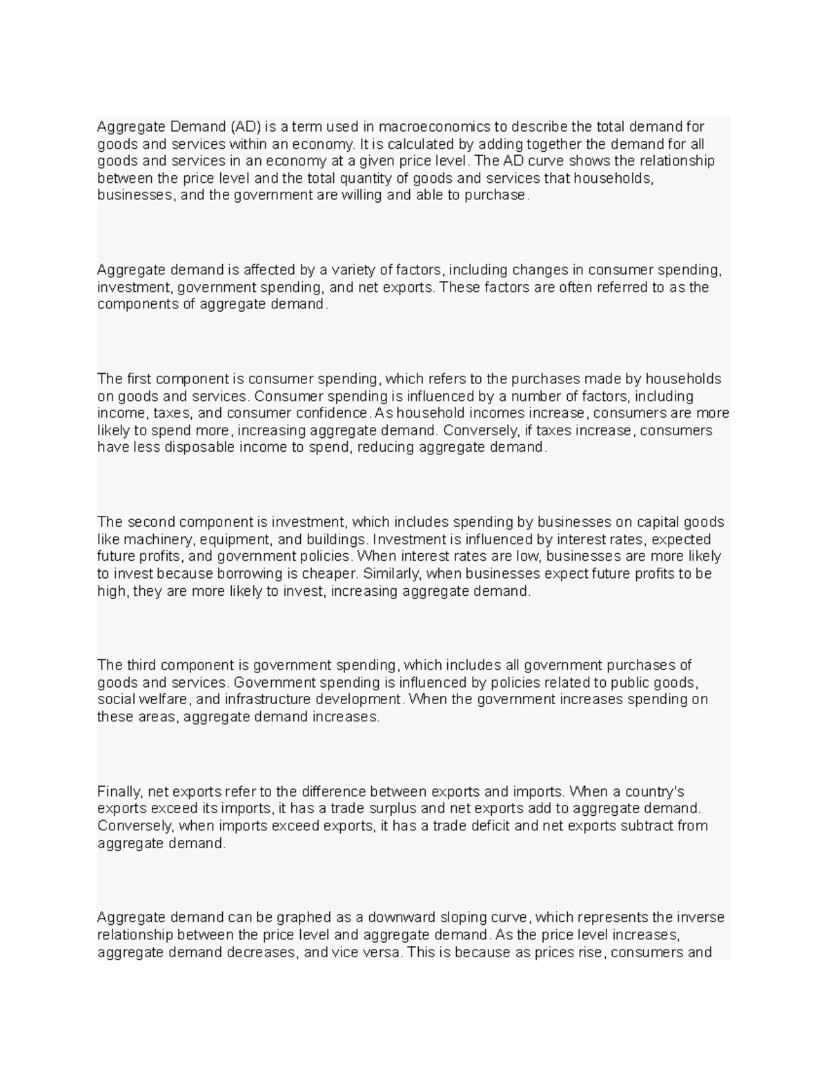 Lecture on Aggregate Demand - Aggregate Demand (AD) is a term used in ...