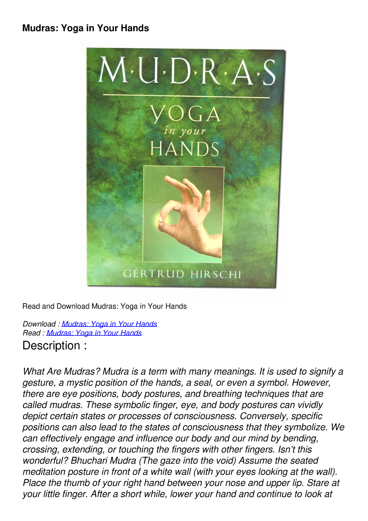 DOWNLOAD Mudras: Yoga in Your Hands DOWNLOAD BOOK - Mudras: Yoga in ...