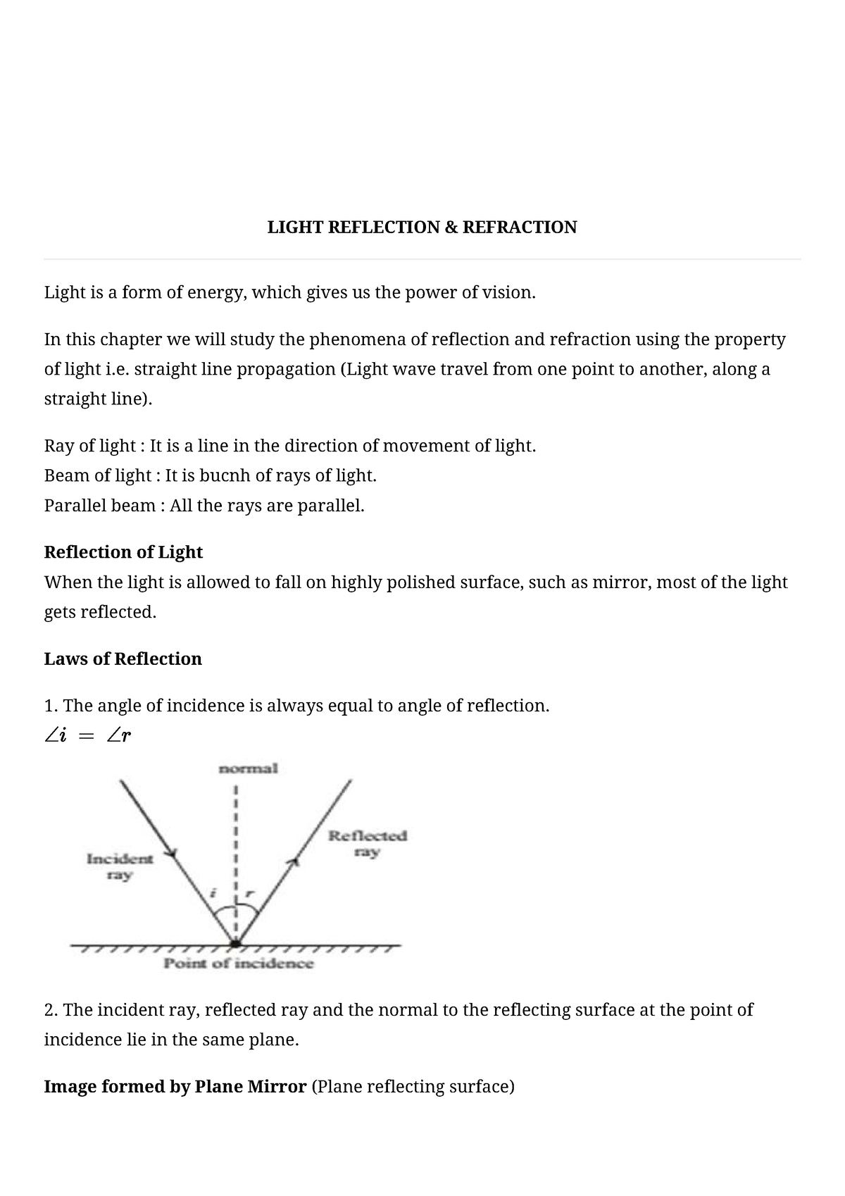 Light Reflection And Refraction CBSE Class 10 Science Revision Notes 