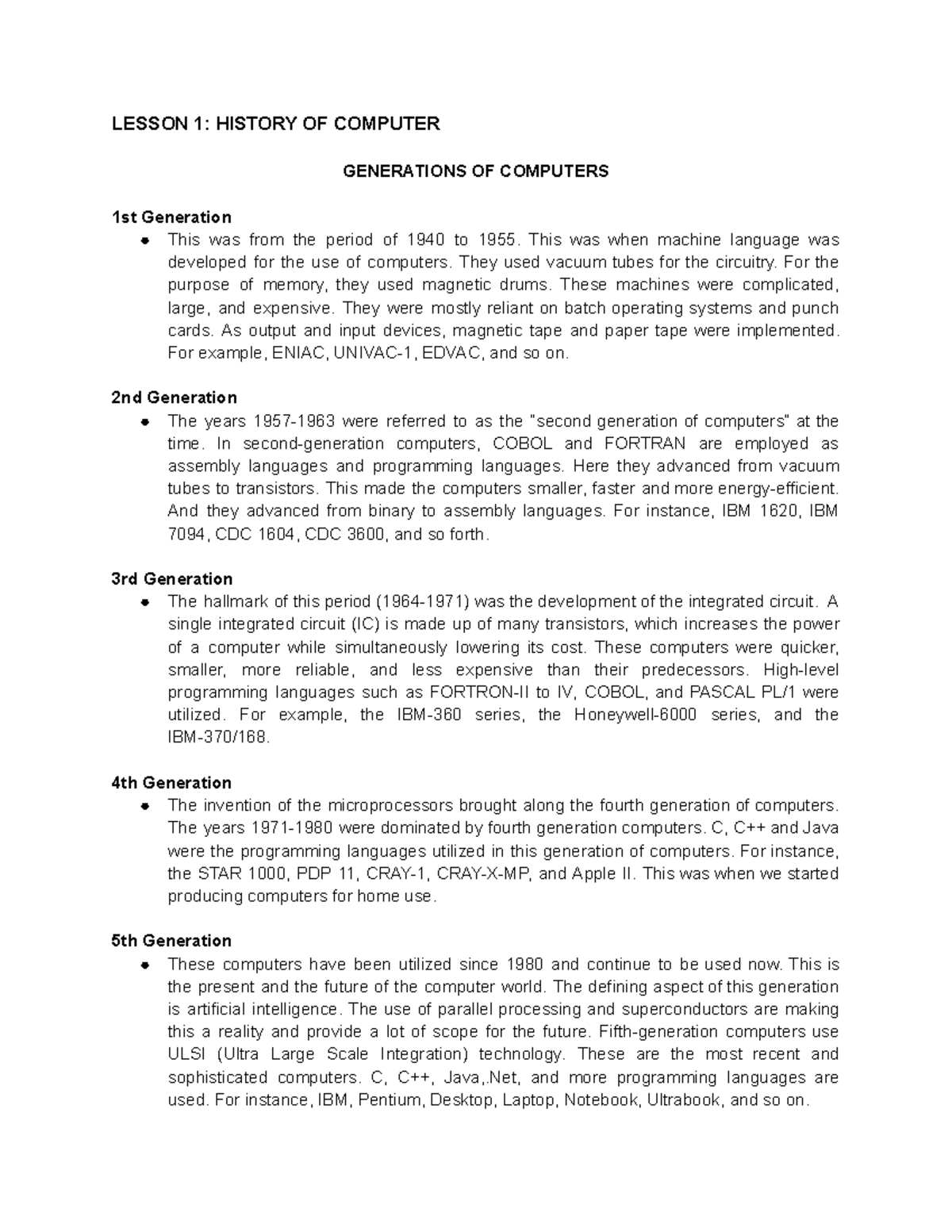 Lesson-1- History-OF- Computer - LESSON 1: HISTORY OF COMPUTER ...