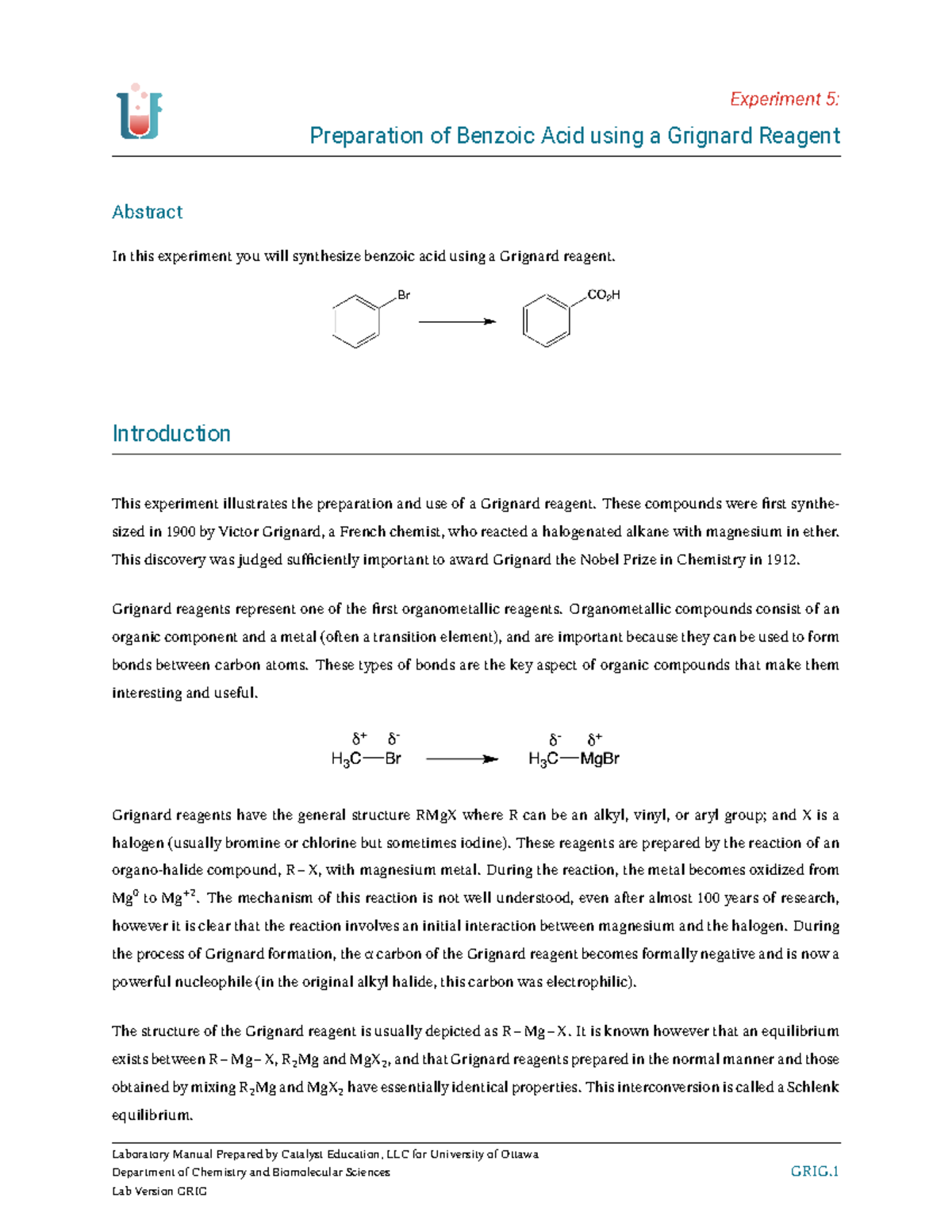 Lab 5 lab manual Experiment 5 Preparation of Benzoic Acid using a