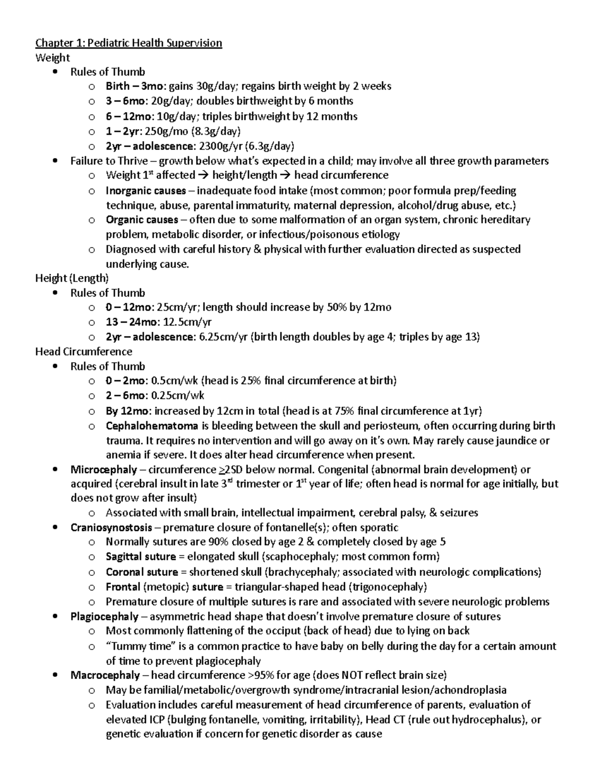 BRS Peds Notes - Summary BRS Pediatrics - Chapter 1: Pediatric Health ...