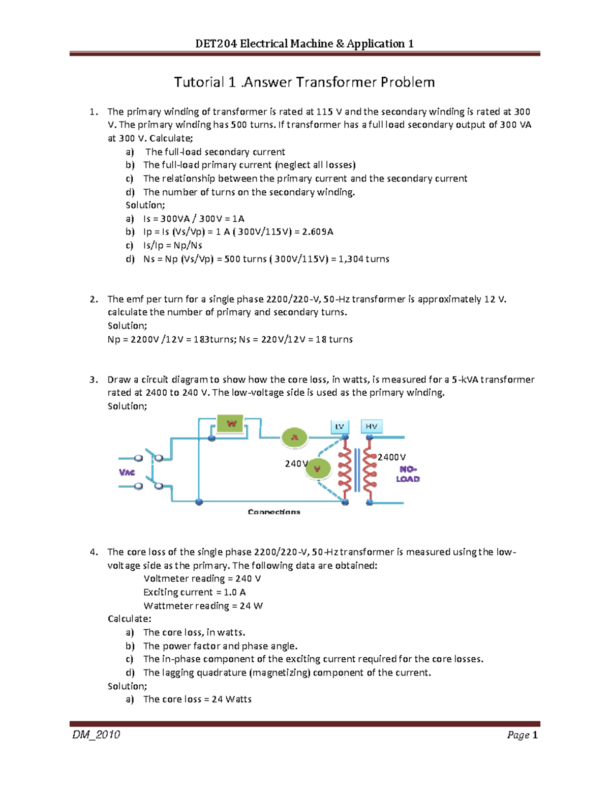 Answer Problem Transformer rev1 Tutorial 1 .Answer Transformer