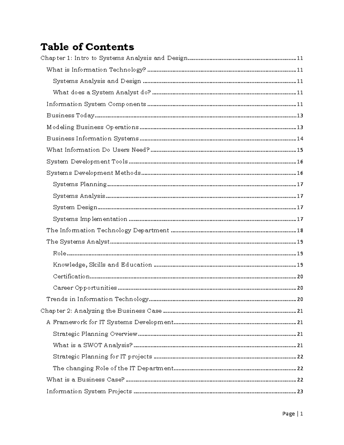 Structured Systems Analsysis And Design - Table of Contents Chapter 1 ...