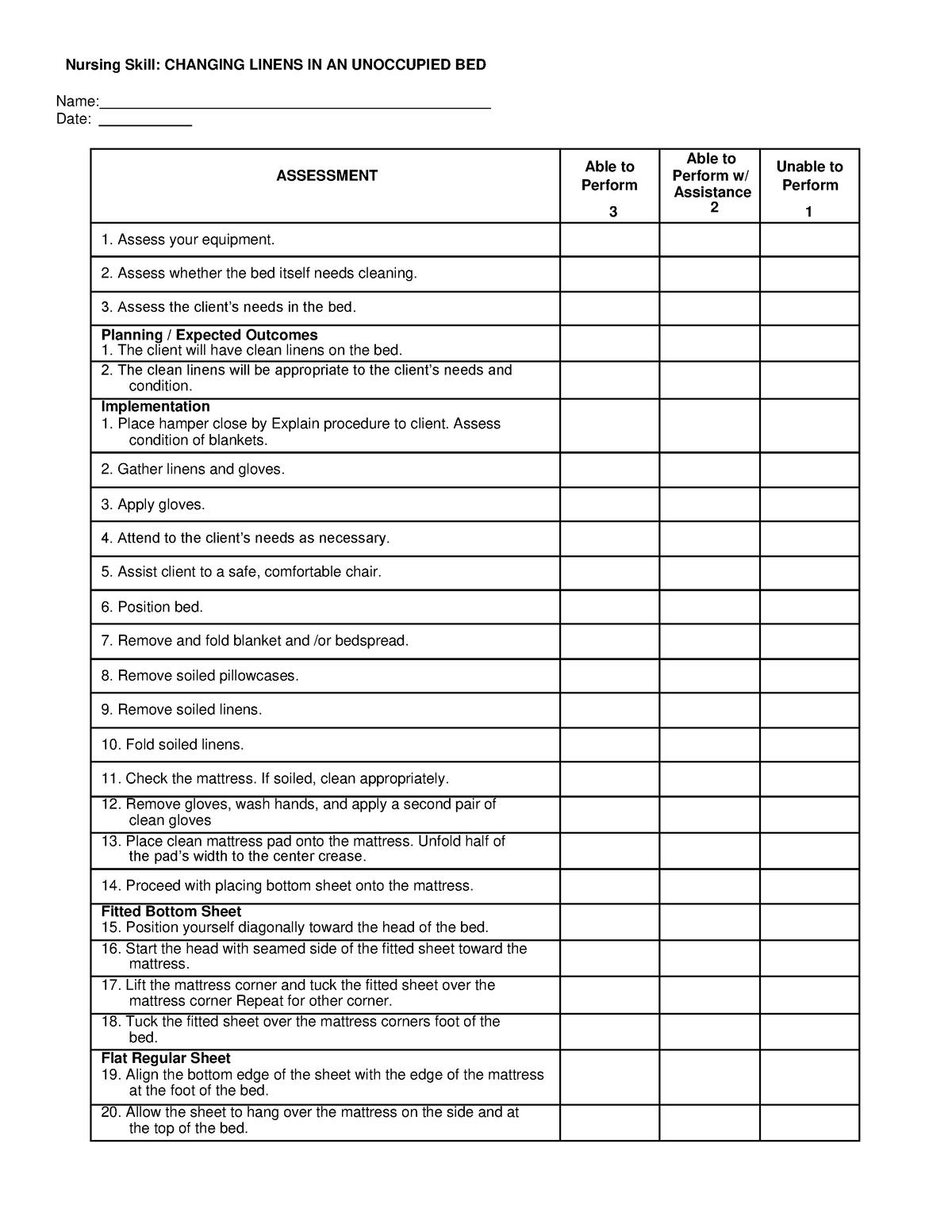 Changing- Linens-IN-AN- Occupied-AND- Unoccupied-BED- Checklist 032407 ...