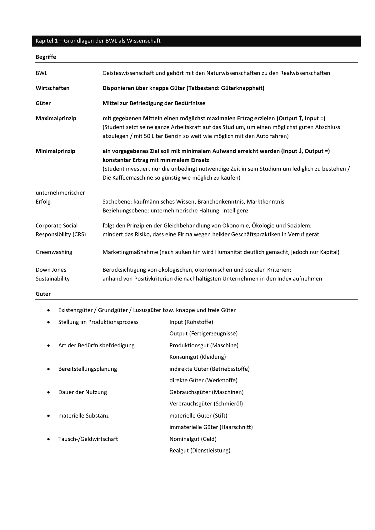 Zusammenfassung BWL SS 2021 - Kapitel 1 – Grundlagen Der BWL Als ...