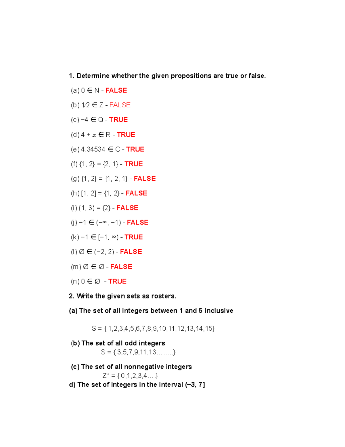 Logic - Intro to sets quiz - 1. Determine whether the given ...