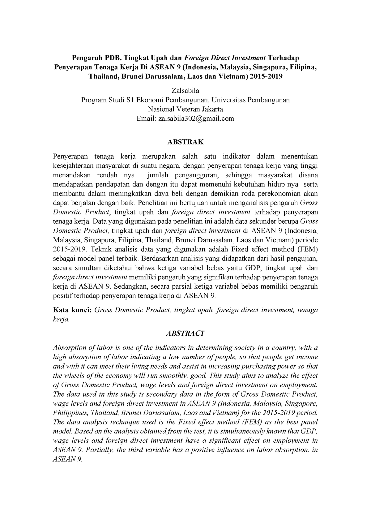 Pengaruh PDB, Tingkat Upah Dan Foriegn Direct Investment Terhadap ...