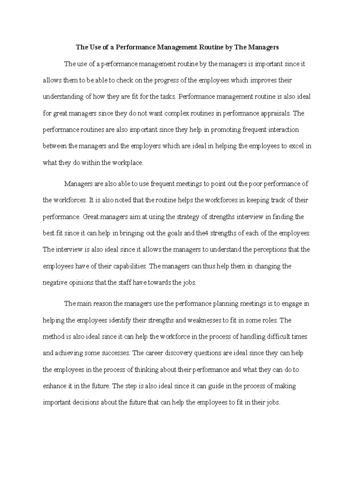 The Use of a Performance Management Routine by The Managers ...