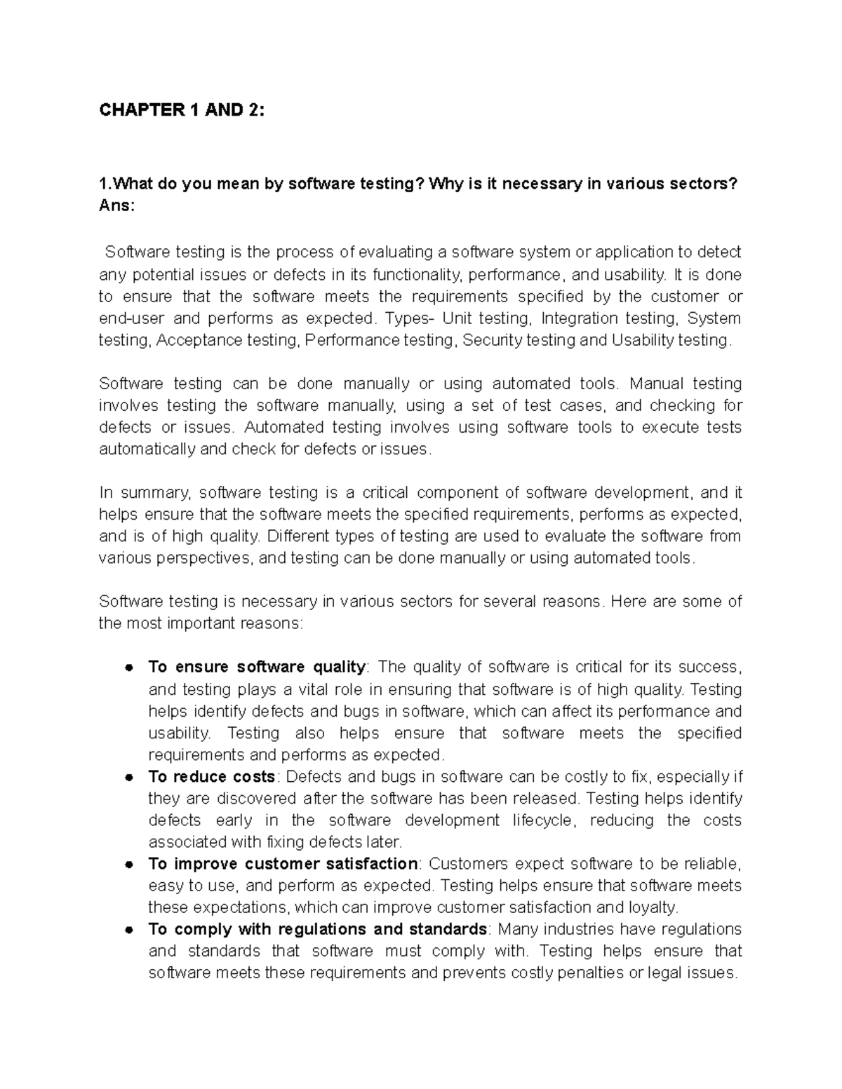 SQA - Software QA notes Imp - CHAPTER 1 AND 2: 1 do you mean by ...