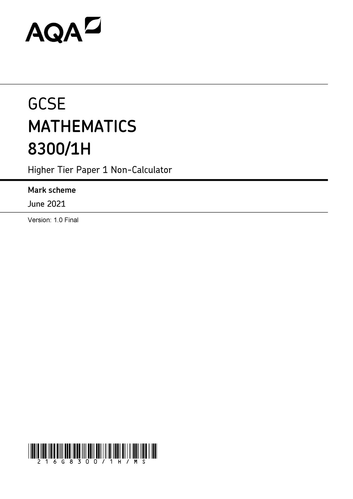 AQA 83001 H MS NOV21 - past paper - GCSE MATHEMATICS 8300/1H Higher ...