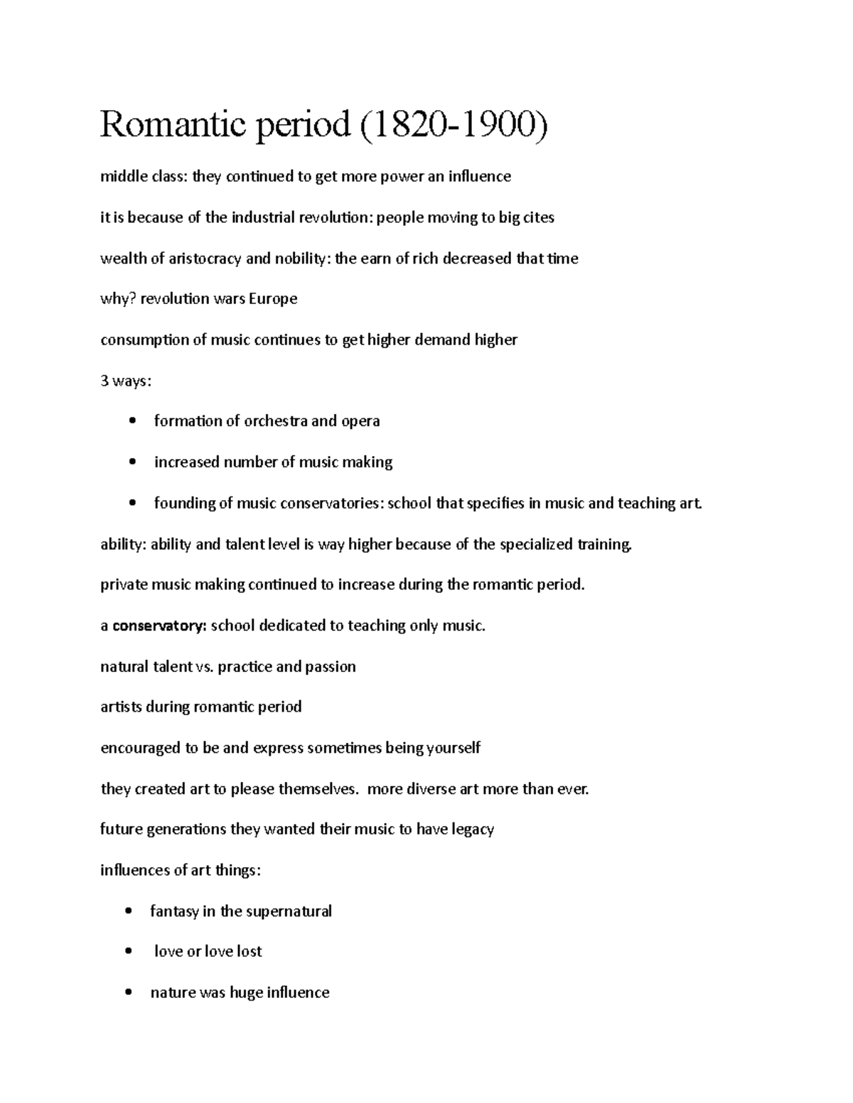 Romantic period - lecture notes including exam material - Romantic ...