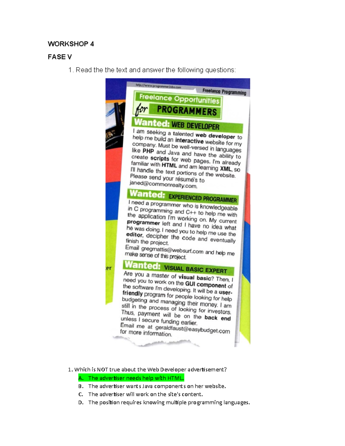 Workshop 4 GAES 3 - Titulo - WORKSHOP 4 FASE V 1. Read the the text and ...