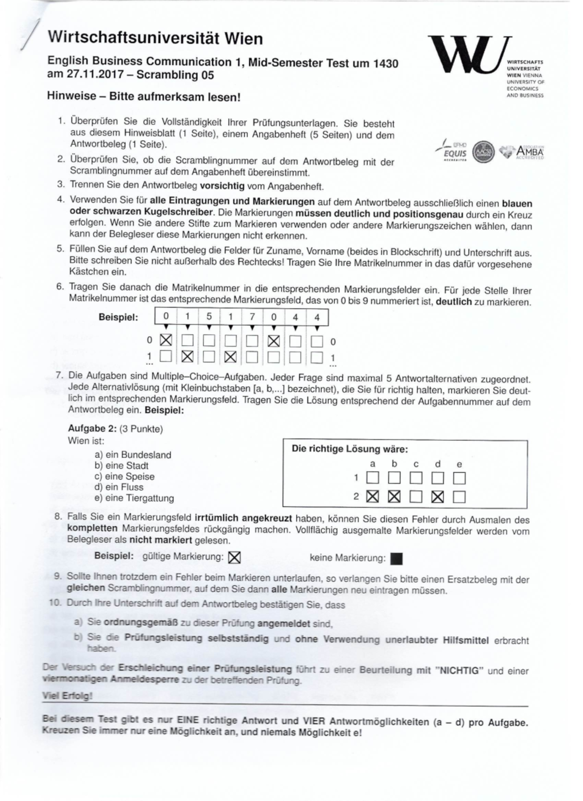 Klausur 27 November 2017, Fragen - English Business Communication 1 ...