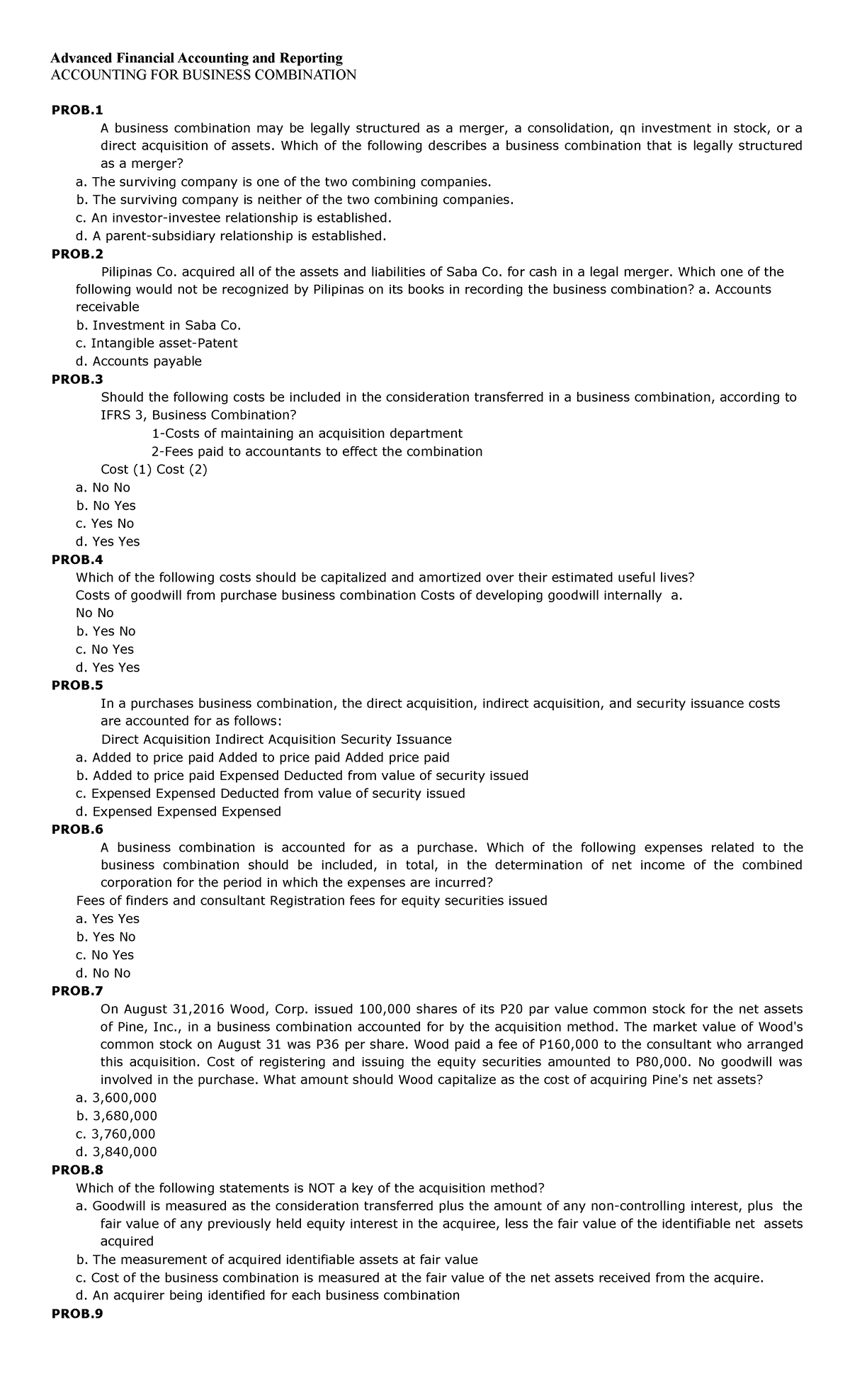 Accounting for Business Combination - Advanced Financial Accounting and ...