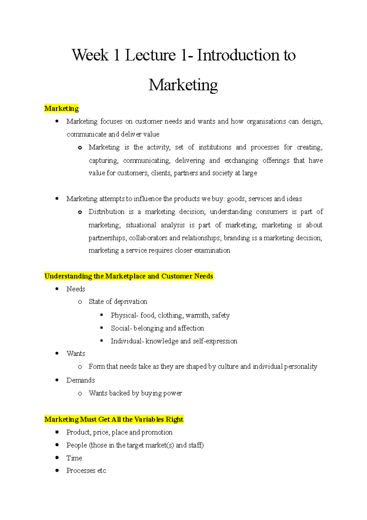 Week 1- Introduction to Marketing - Week 1 Lecture 1- Introduction to ...