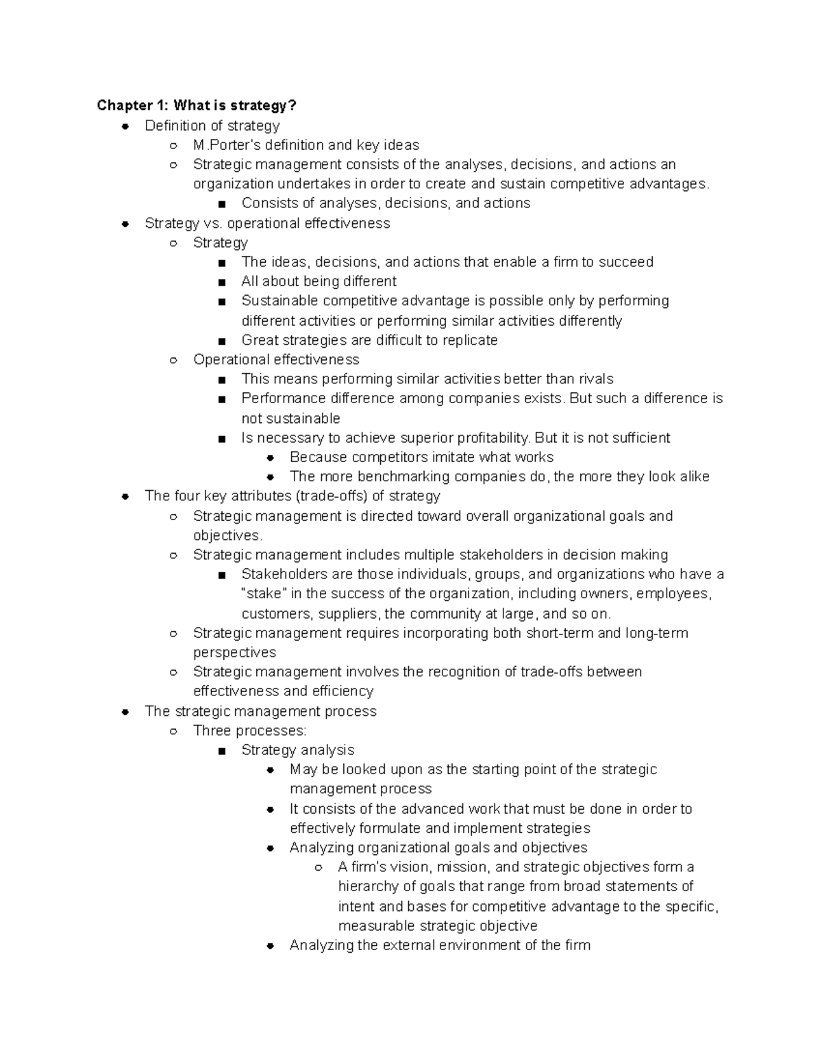 Mgmt449 study guide 1 Chapter 1 What is strategy? Definition of