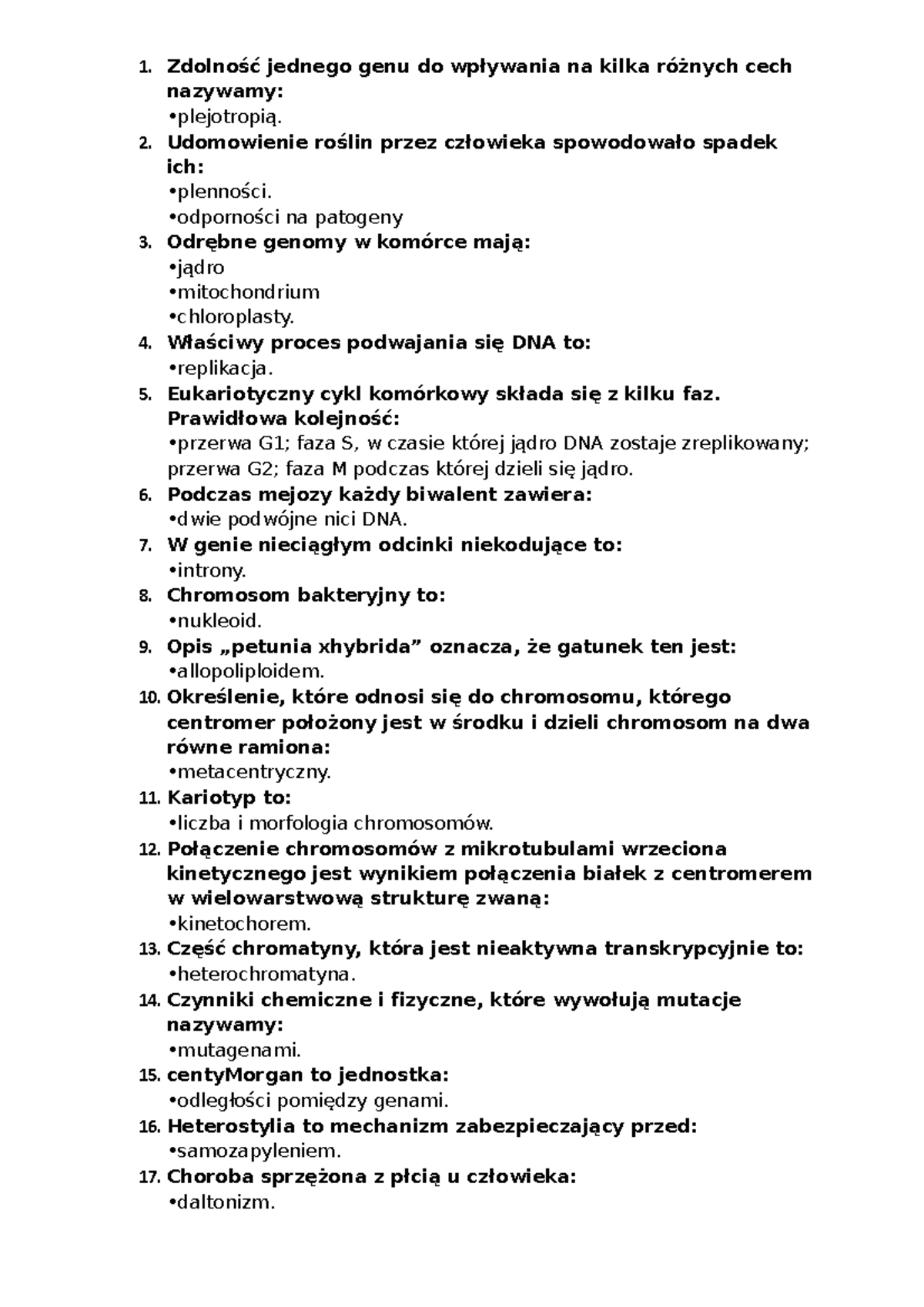 Sprawdzian Z Genetyczne Od Genu Do Cechy www.studocu.com