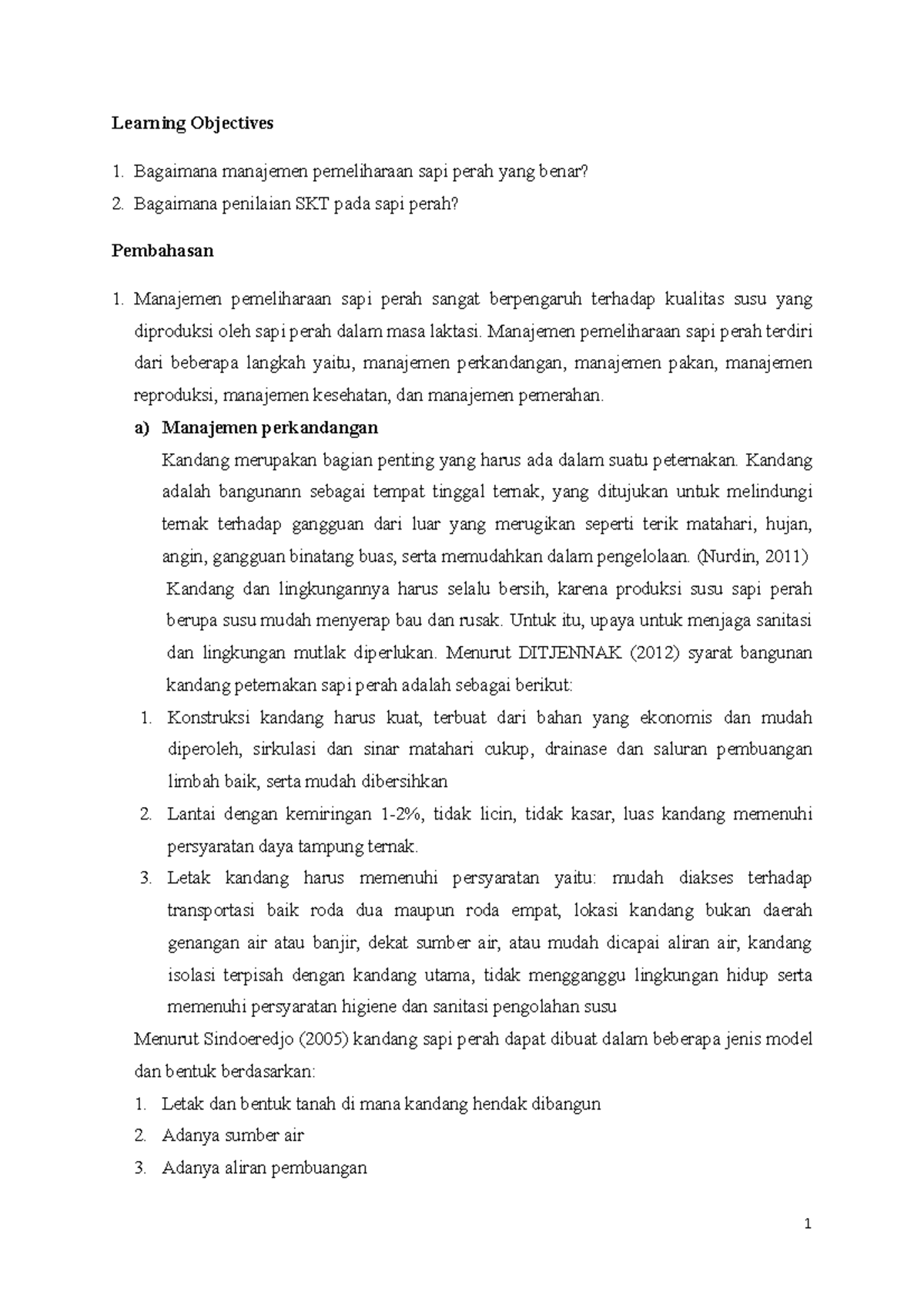 Manajemen Pemeliharaan Sapi Perah Dan Skt Learning Objectives Bagaimana Manajemen Pemeliharaan Sapi Perah Yang Benar Bagaimana Penilaian Skt Pada Sapi Perah Studocu