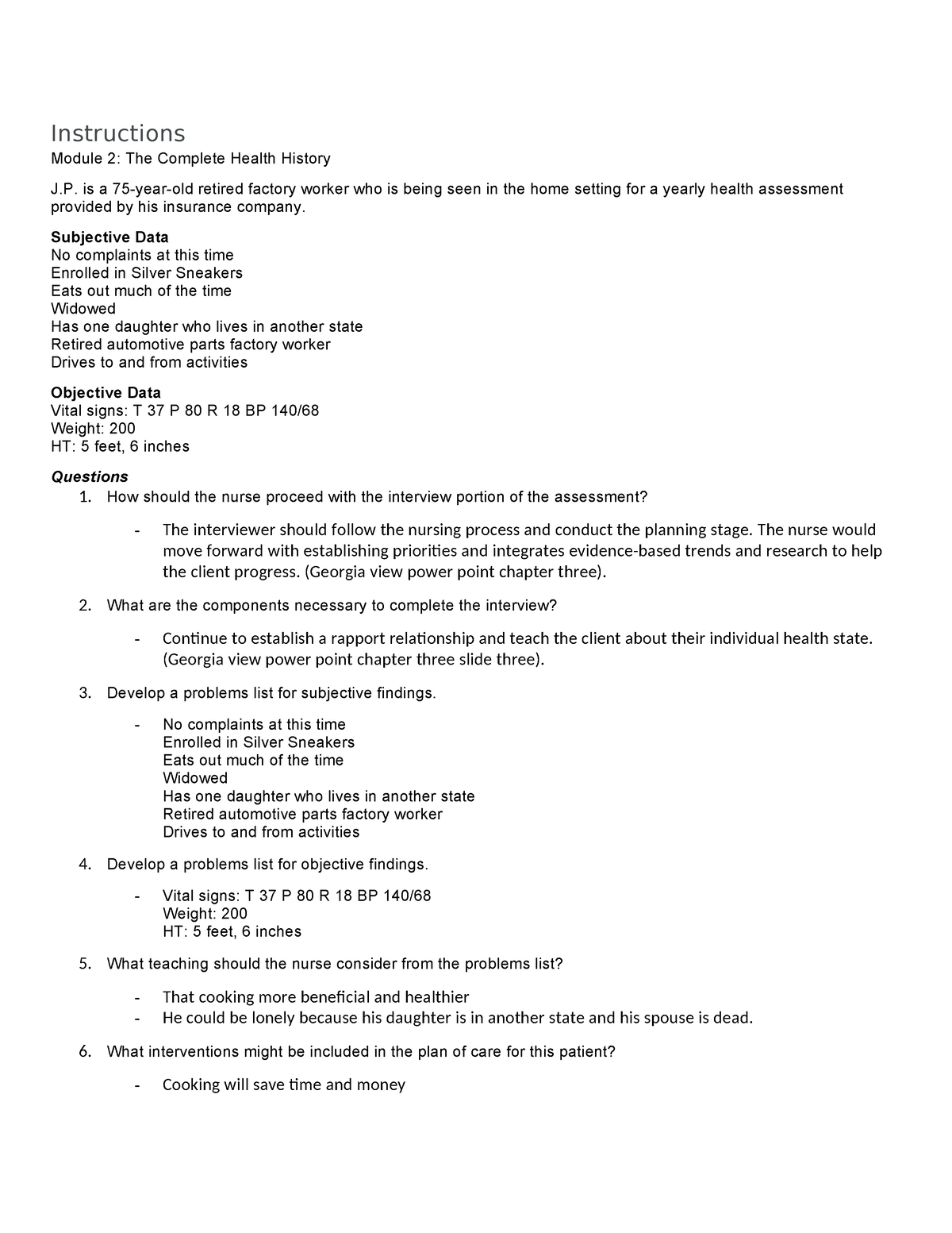 Case Study Two-2 - Instructions Module 2: The Complete Health History J ...