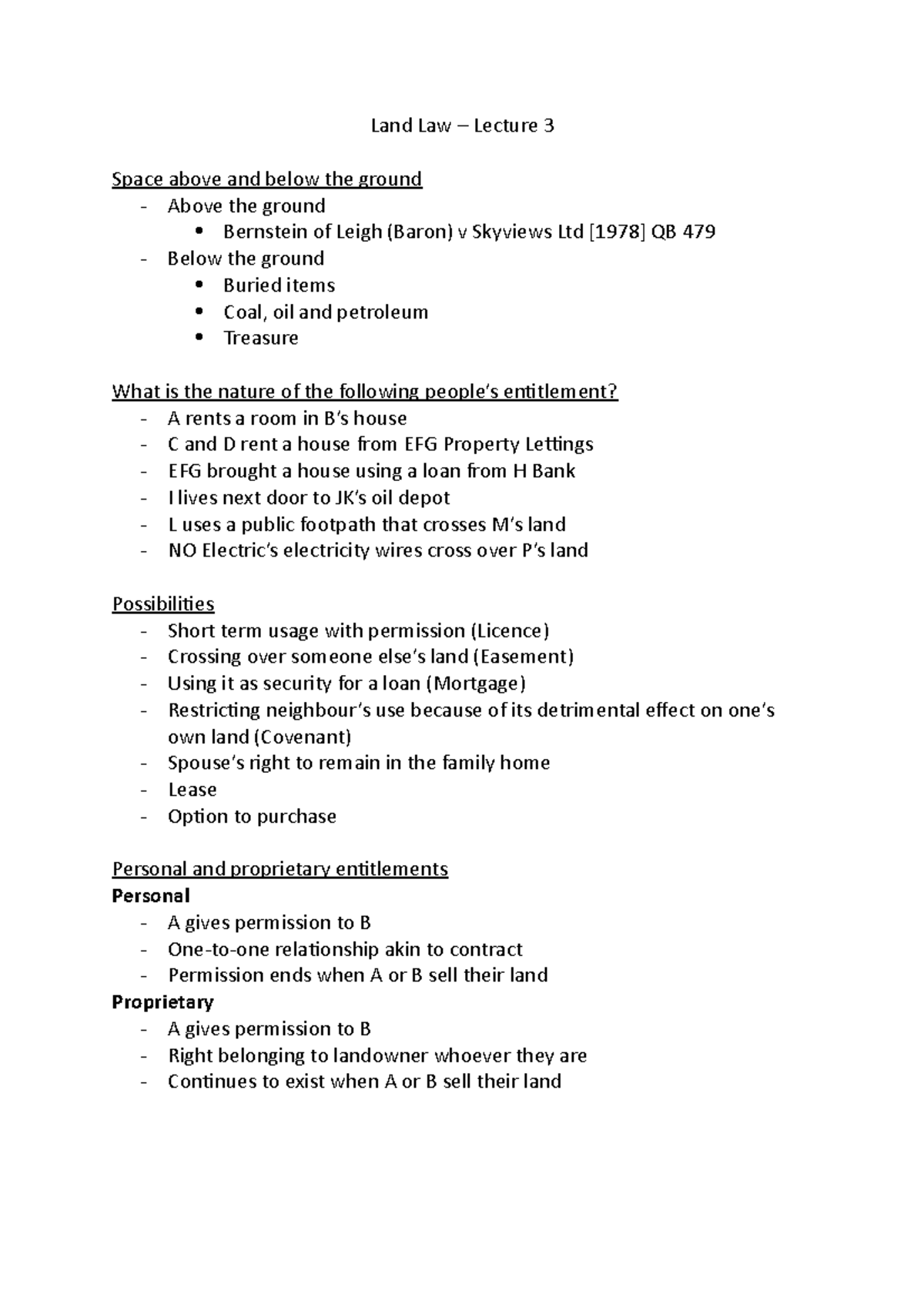Lecture 3- Personal: Proprietary Rights - Land Law – Lecture 3 Space ...