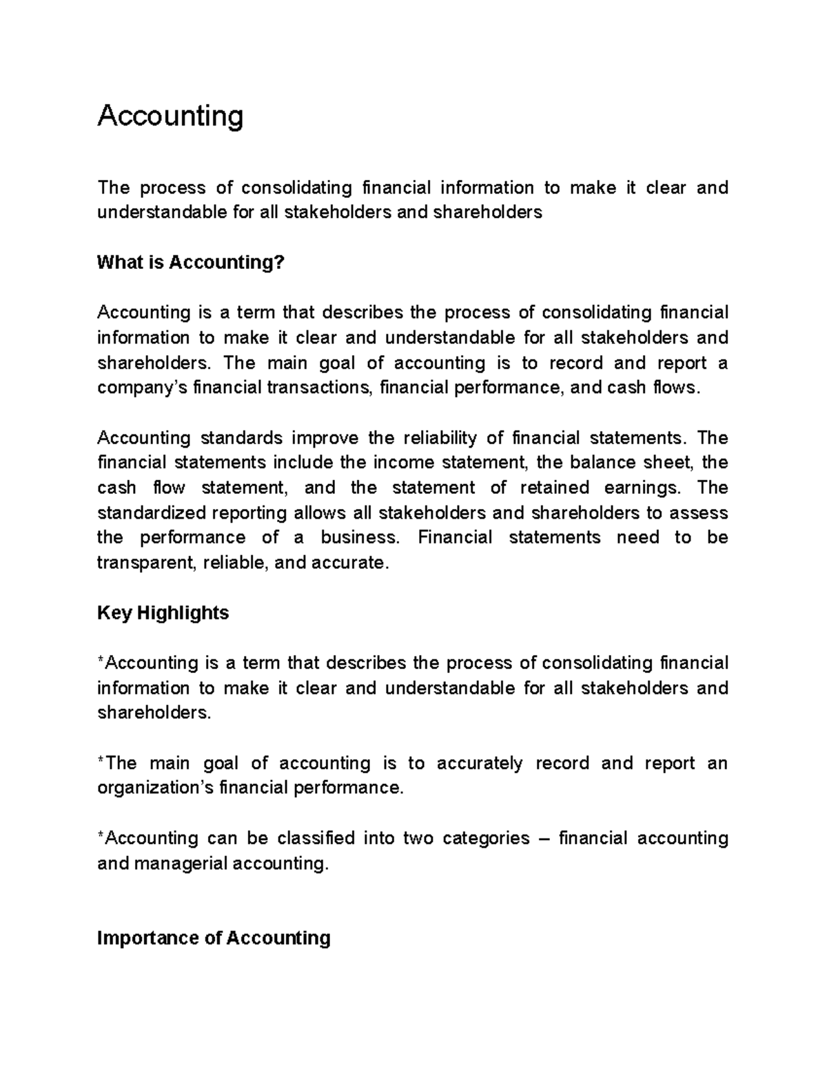 Accounting - Accounting The process of consolidating financial ...