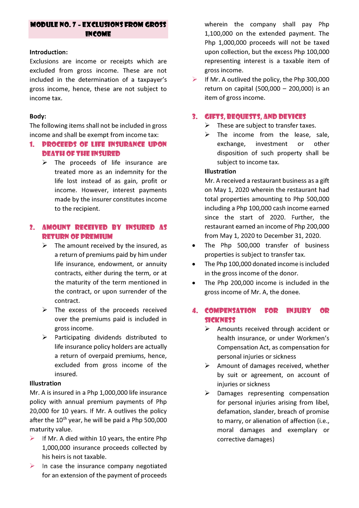 Module No 7 - Exclusions From Gross Income - Module No. 7 – Exclusions ...