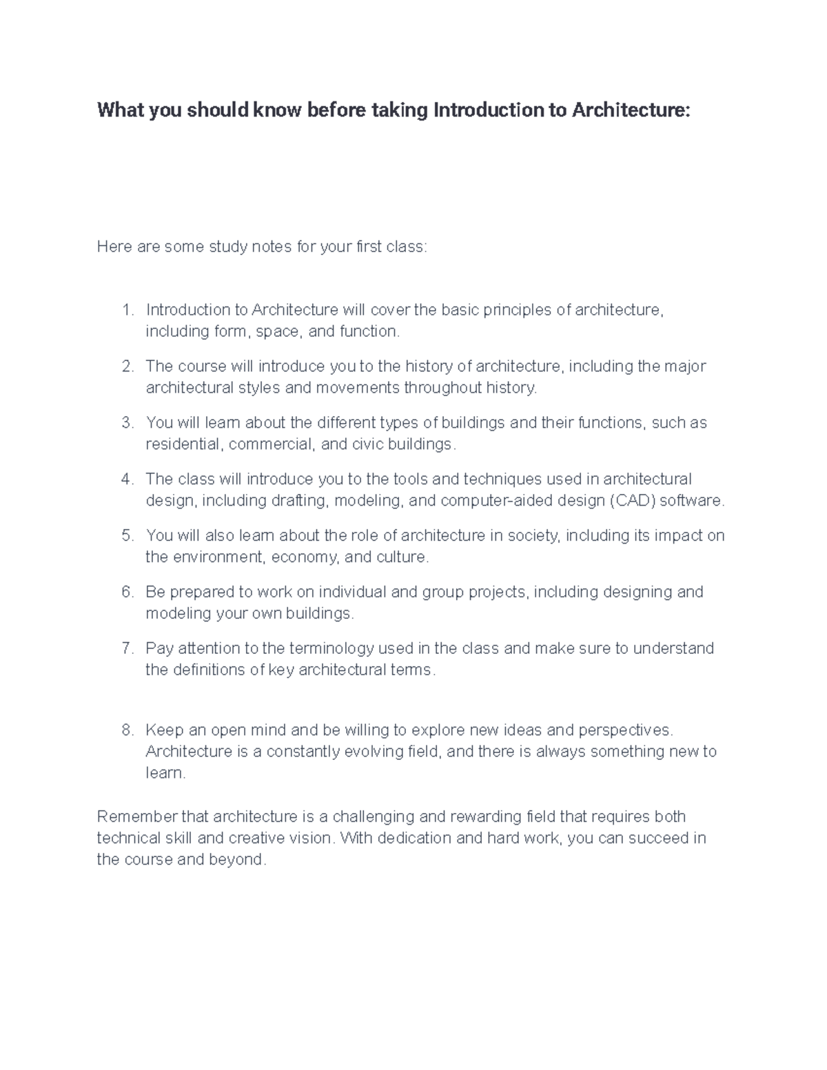 What you should know before taking Introduction to Architecture - The ...