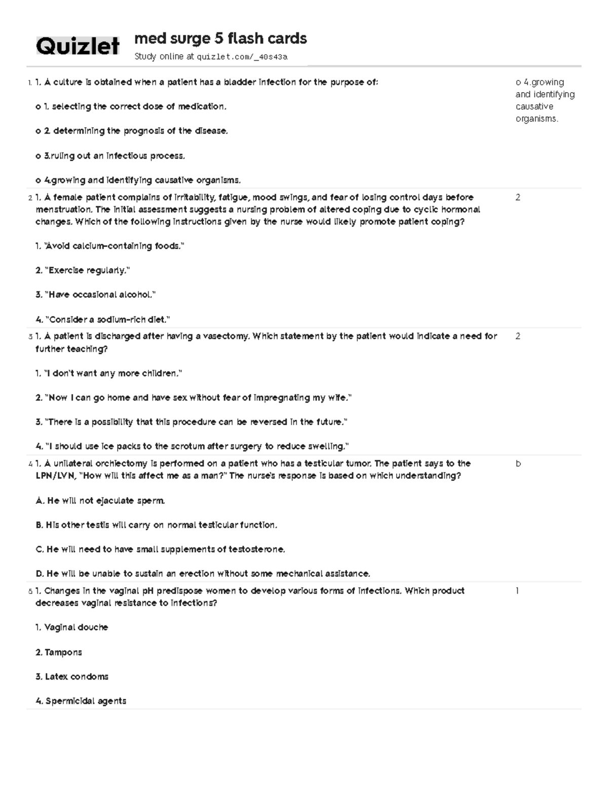 Quizlet medical surgical Gastrointestinal questions - med surge 5 flash ...