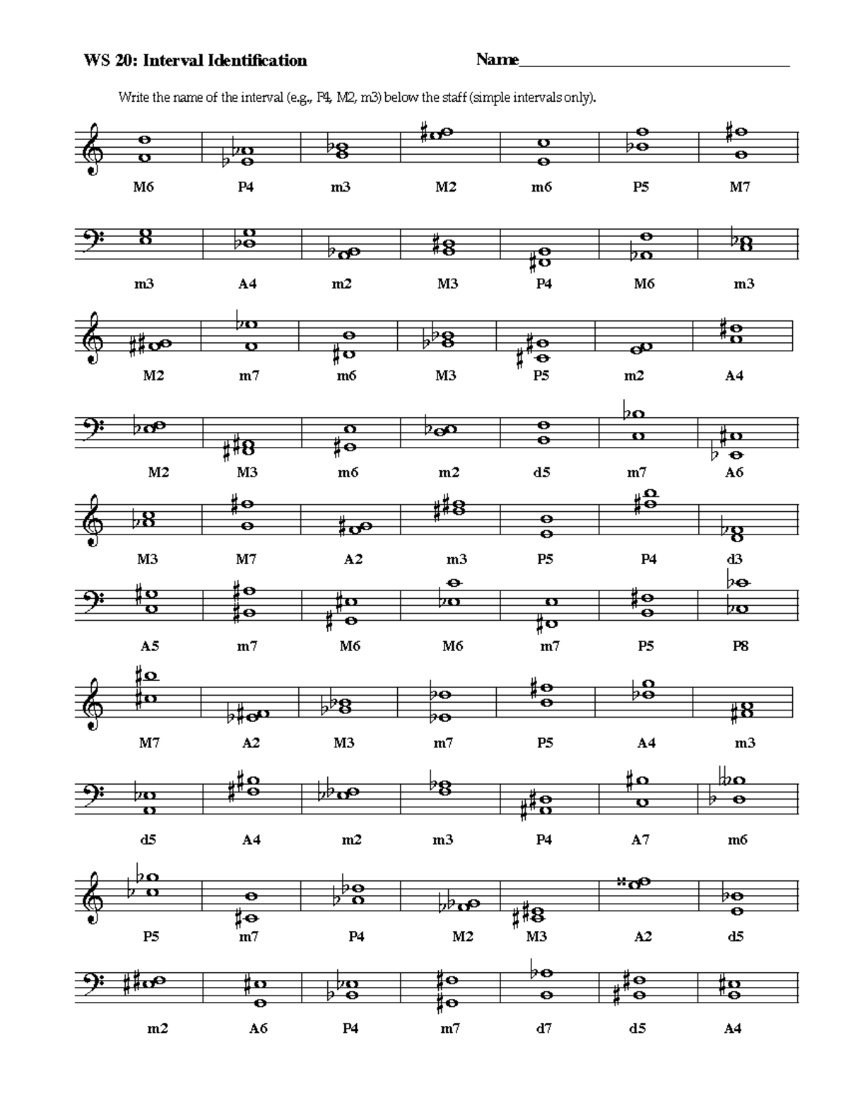 Interval Identification A - & W W M W W B B P W W B M #ww M W W M W Wb ...