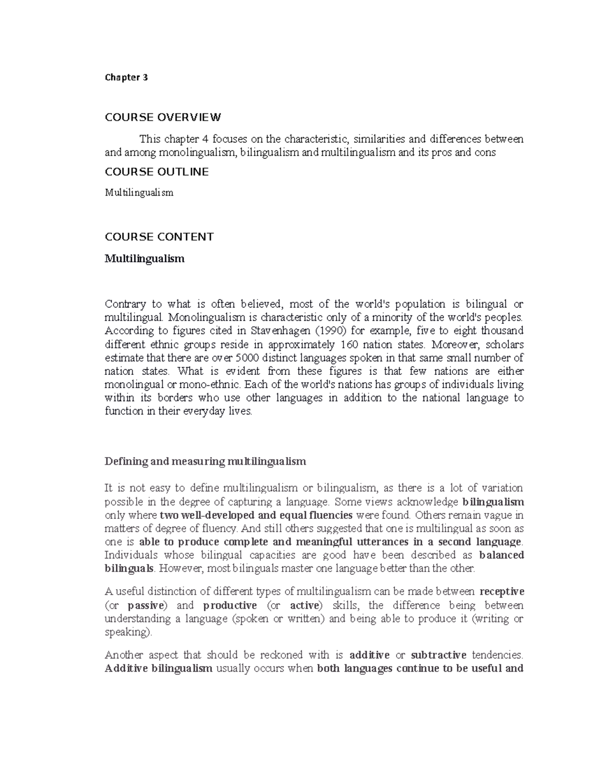Language Society and Culture 3 - Chapter 3 COURSE OVERVIEW This chapter ...